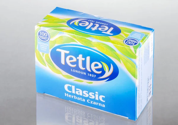 Čaj Tetley Izolovaný Bílém Pozadí Tetley Výrobce Nápojů Založený Roce — Stock fotografie