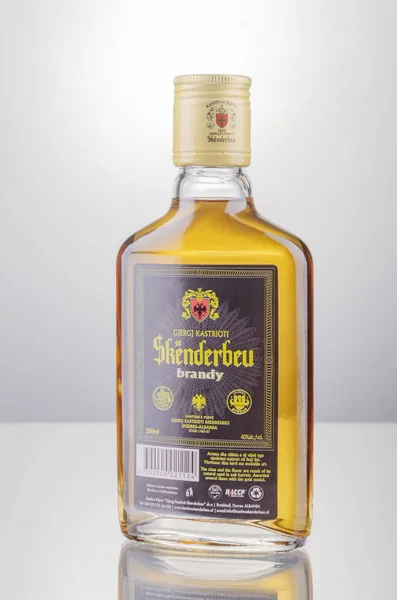 Bottle Original Albanian Brandy Skenderbeu Gradient Background Has Been Manufactured — Stock Photo, Image