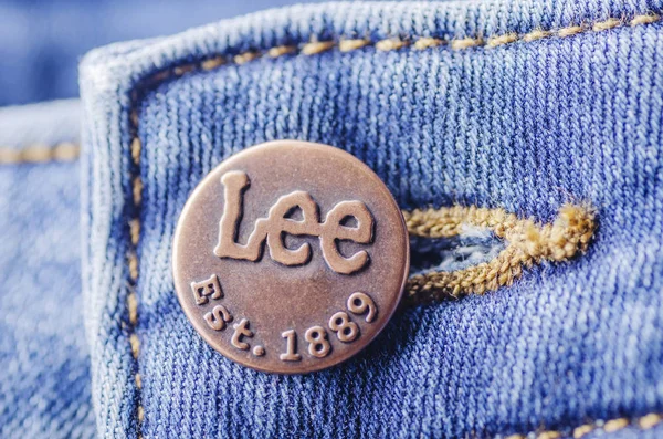 Закриття Кнопки Одязі Lee Американський Бренд Джинсів Вперше Випущений 1889 — стокове фото