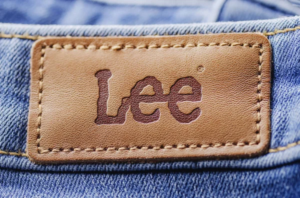 Primer Plano Etiqueta Lee Ropa Lee Una Marca Estadounidense Vaqueros — Foto de Stock