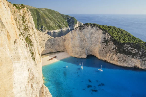 Plage Pittoresque Navagio Avec Célèbre Naufrage Sur Côte Nord Ouest — Photo