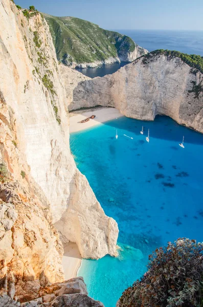 Picturesque Navagio beach with famous shipwreck on north west coast of Zakynthos island, Greece