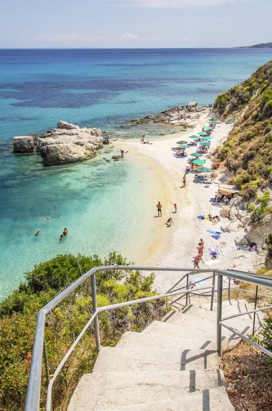 Praia Areia Pitoresca Xigia Costa Nordeste Ilha Zakynthos Grécia — Fotografia de Stock