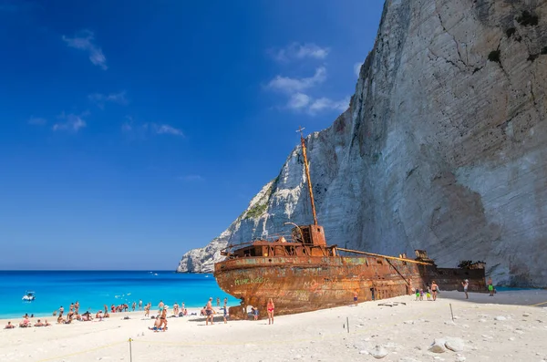 纳瓦吉欧沙滩上有著名的沉船 它位于希腊Zakynthos岛西海岸 — 图库照片