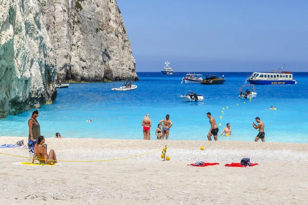 Plage Sable Pittoresque Navagio Avec Célèbre Naufrage Est Situé Sur — Photo