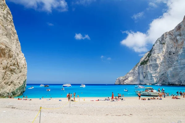 Plage Sable Pittoresque Navagio Avec Célèbre Naufrage Est Situé Sur — Photo