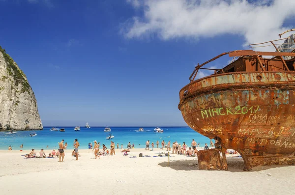 Malerischer Navagio Sandstrand Mit Berühmtem Schiffswrack Liegt Der Westküste Der — Stockfoto