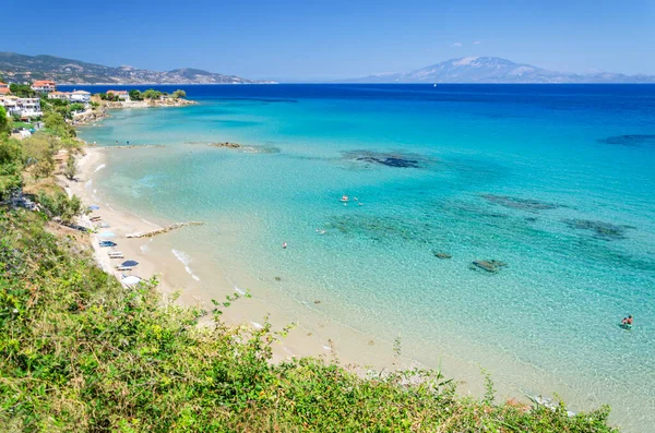 Vista Deslumbrante Praia Areia Situada Costa Leste Ilha Zakynthos Grécia — Fotografia de Stock