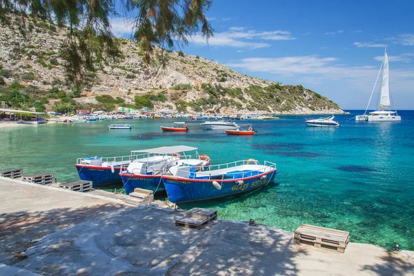 Baie Turquoise Pittoresque Agios Nikolaos Est Situé Sur Côte Nord — Photo