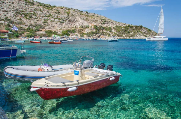 Malerische Türkisfarbene Bucht Von Agios Nikolaos Liegt Der Nordostküste Der — Stockfoto