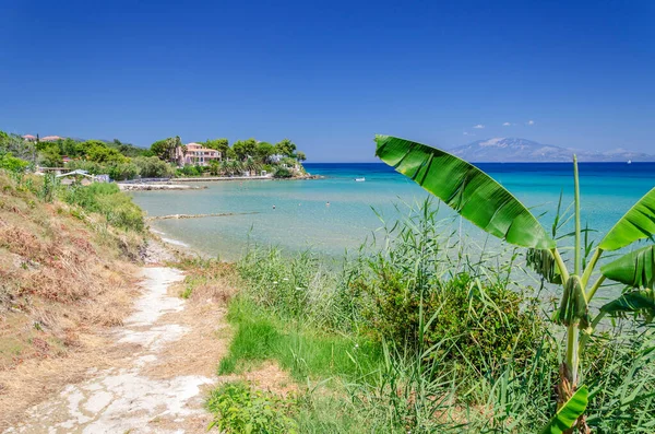 Malownicza Piaszczysta Plaża Miejscowości Ammoudi Wschodnim Wybrzeżu Wyspy Zakynthos Grecja — Zdjęcie stockowe