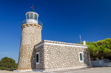 Yunanistan 'ın İyon Denizi' ndeki Zakynthos adasının kuzeyinde Skinari deniz feneri.