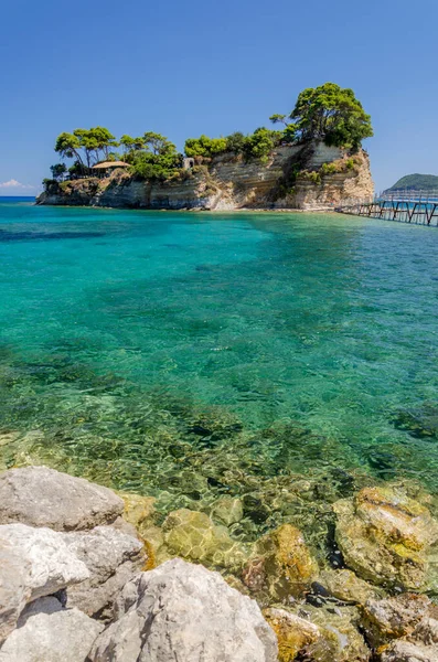 Ilha Cameo Pitoresca Agios Sostis Situada Baía Laganas Sul Ilha — Fotografia de Stock