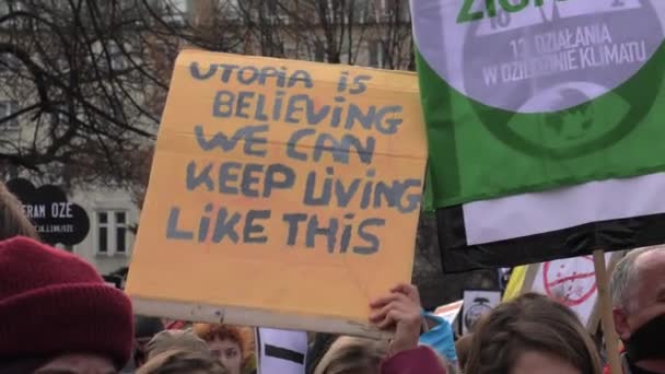 Katowice Polska Grudnia 2018 Protest Zmiany Klimatu Działaczy Rzecznika Czyste — Wideo stockowe
