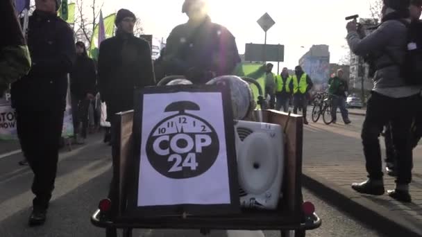 Katowice Polska Grudnia 2018 Protest Zmiany Klimatu Działaczy Rzecznika Czyste — Wideo stockowe