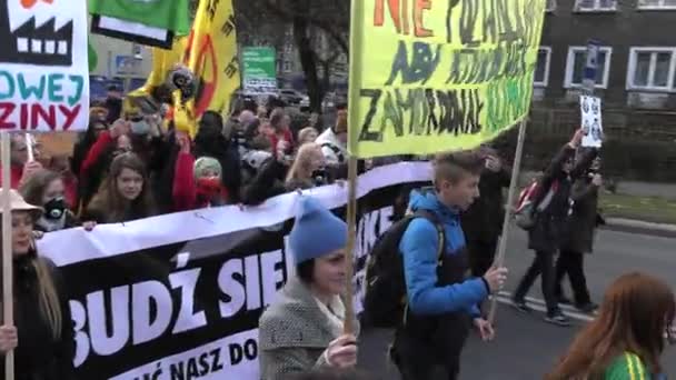 Katowice Polska Grudnia 2018 Protest Zmiany Klimatu Działaczy Rzecznika Czyste — Wideo stockowe