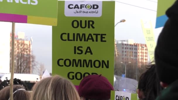 Katowice Polska Grudnia 2018 Protest Zmiany Klimatu Działaczy Rzecznika Czyste — Wideo stockowe