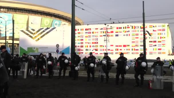 Katowice Polandia Desember 2018 Polisi Mengamankan Daerah Tersebut Selama Protes — Stok Video