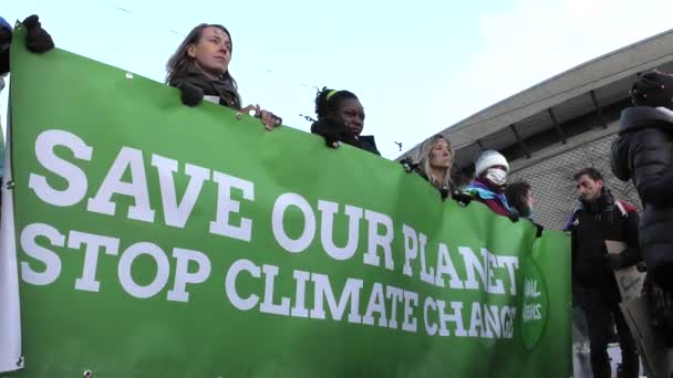 Катовице Польша Декабря 2018 Года Протест Против Изменения Климата Активисты — стоковое видео