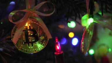 Bitcoin Noel ağacı. Noel. 4k, Uhd, 50p, sinema, yakın-up, 