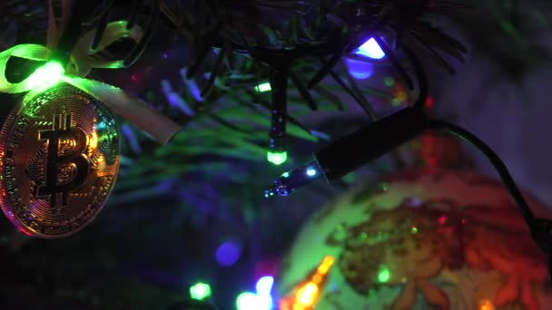 Bitcoin Christmas Tree Christmas Uhd 50P Cinematic Close — Stock Video