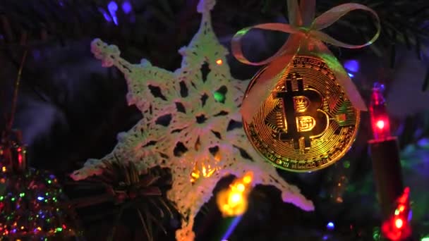 Bitcoin Pohon Natal Natal Uhd 50P Cinematic Close — Stok Video