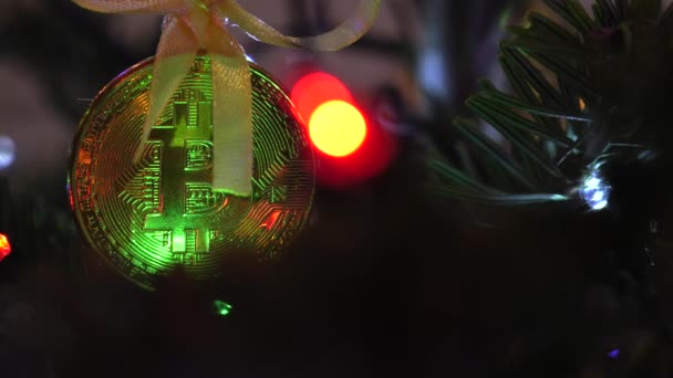 Bitcoin Karácsonyfa Karácsonyi Uhd 50P Filmszerű Zár Megjelöl — Stock videók