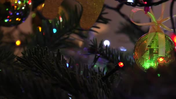 Bitcoin Sull Albero Natale Natale Uhd 50P Cinematico Primo Piano — Video Stock