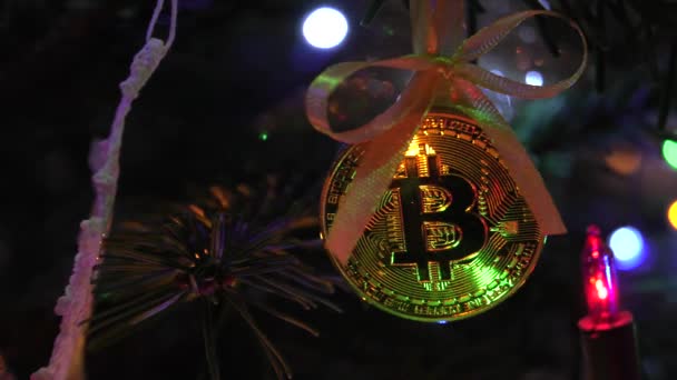 Bitcoin Kerstboom Kerstmis Uhd 50P Filmische Close — Stockvideo