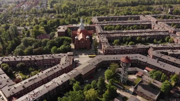 Arial View Historic Mining Town Nikiszowiec Katowice Mine Background Katowice — Stockvideo