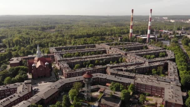 Arial View Historic Mining Town Nikiszowiec Katowice Mine Background Katowice — Stockvideo