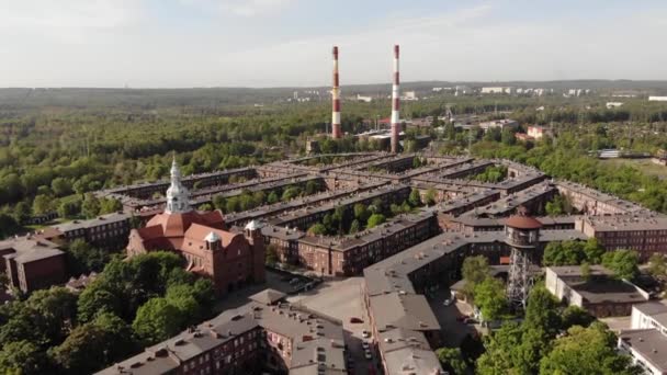 Arial View Historic Mining Town Nikiszowiec Katowice Mine Background Katowice — Vídeos de Stock