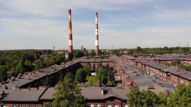 Arial View Historic Mining Town Nikiszowiec Katowice Mine Background Katowice — Stockvideo