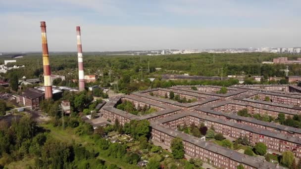 Arial View Historic Mining Town Nikiszowiec Katowice Mine Background Katowice — Vídeos de Stock