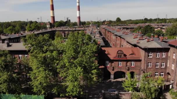 Arial View Historic Mining Town Nikiszowiec Katowice Mine Background Katowice — Stockvideo