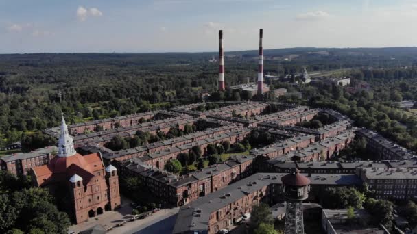 Arial View Historic Mining Town Nikiszowiec Katowice Mine Background Katowice — Stockvideo