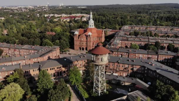 Arial View Historic Mining Town Nikiszowiec Katowice Mine Background Katowice — ストック動画