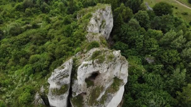 Arial View Hole Rock Rocks Forest Background Uhd Cinematic — Vídeo de stock