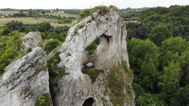 Arial View Hole Rock Rocks Forest Background Uhd Cinematic — Stock videók