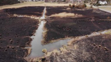 Arial view on Burned grass. Incendies.4K, UHD, Cinematic, Aerial footage