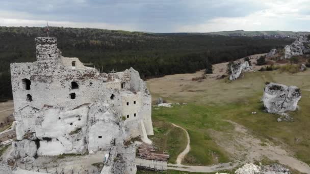 Arial View Historic Castle Mirow Jura Cracow Poland 2020 Uhd — Stok video