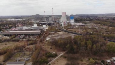 Coal mine. Houses in the background. 4K, UHD, 50p, Cinematic,