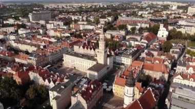 Opole , aerial view of Old Town and the river Oder. Poland, spring day. Drone shot on sunset time.4K, UHD, Cinematic