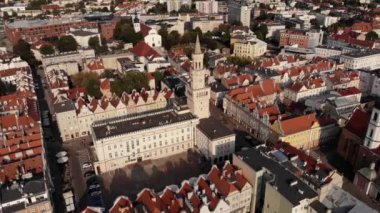 Opole , aerial view of Old Town and the river Oder. Poland, spring day. Drone shot on sunset time.4K, UHD, Cinematic