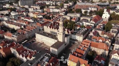 Opole , aerial view of Old Town and the river Oder. Poland, spring day. Drone shot on sunset time.4K, UHD, Cinematic