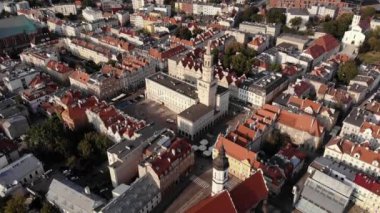 Opole , aerial view of Old Town and the river Oder. Poland, spring day. Drone shot on sunset time.4K, UHD, Cinematic