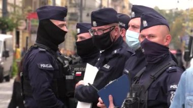 Katowice / Poland - 10.10.2020. The March anti Covid-19. People without masks move around the city. 4K, UHD, 50p, Cinematic.