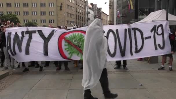 Katowice Poland 2020 March Covid People Masks Move City Uhd — 图库视频影像