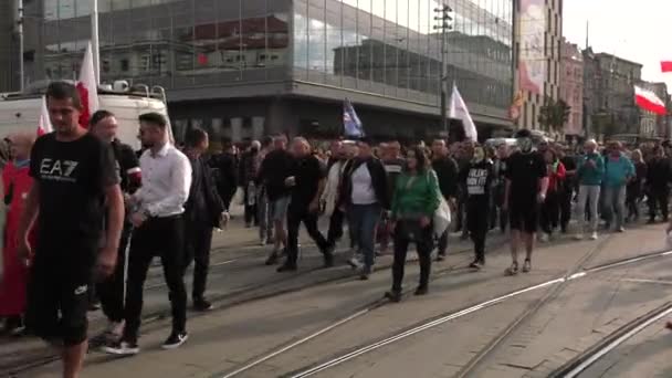 Katowice Poland 2020 March Covid People Masks Move City Uhd — Vídeos de Stock