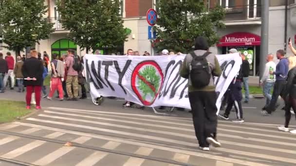 Katowice Poland 2020 March Covid People Masks Move City Uhd — 图库视频影像